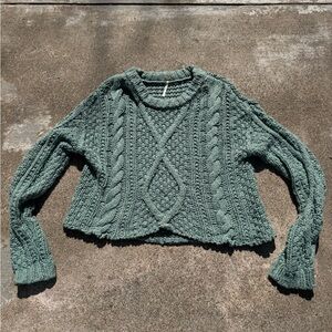Free People Sage Green Cable Crew Sweater